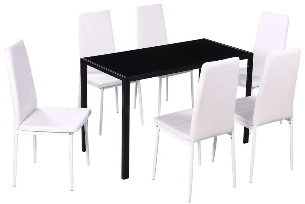 242988 vidaXL Set masă și scaune de bucătărie 7 piese alb și negru