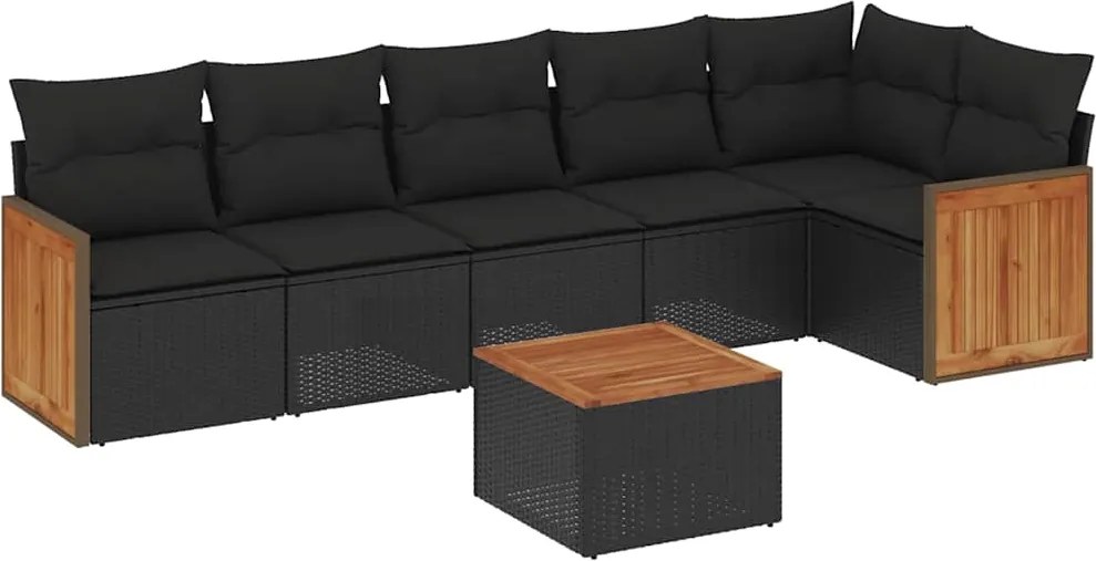 vidaXL Set canapele de grădină cu perne, 7 piese, negru, poliratan