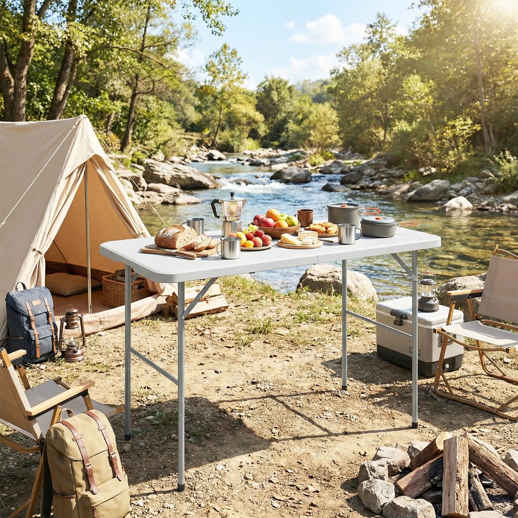 Outsunny Masă de Camping și Picnic Pliabilă, 120x60 cm, Alb | Aosom Romania