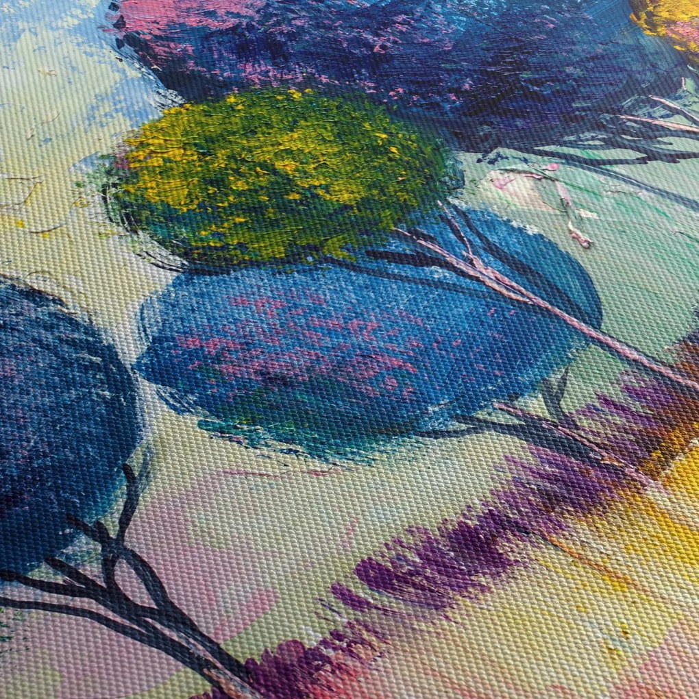 Tablou - Copaci, pictură în ulei (cu ceas) (90x30 cm)