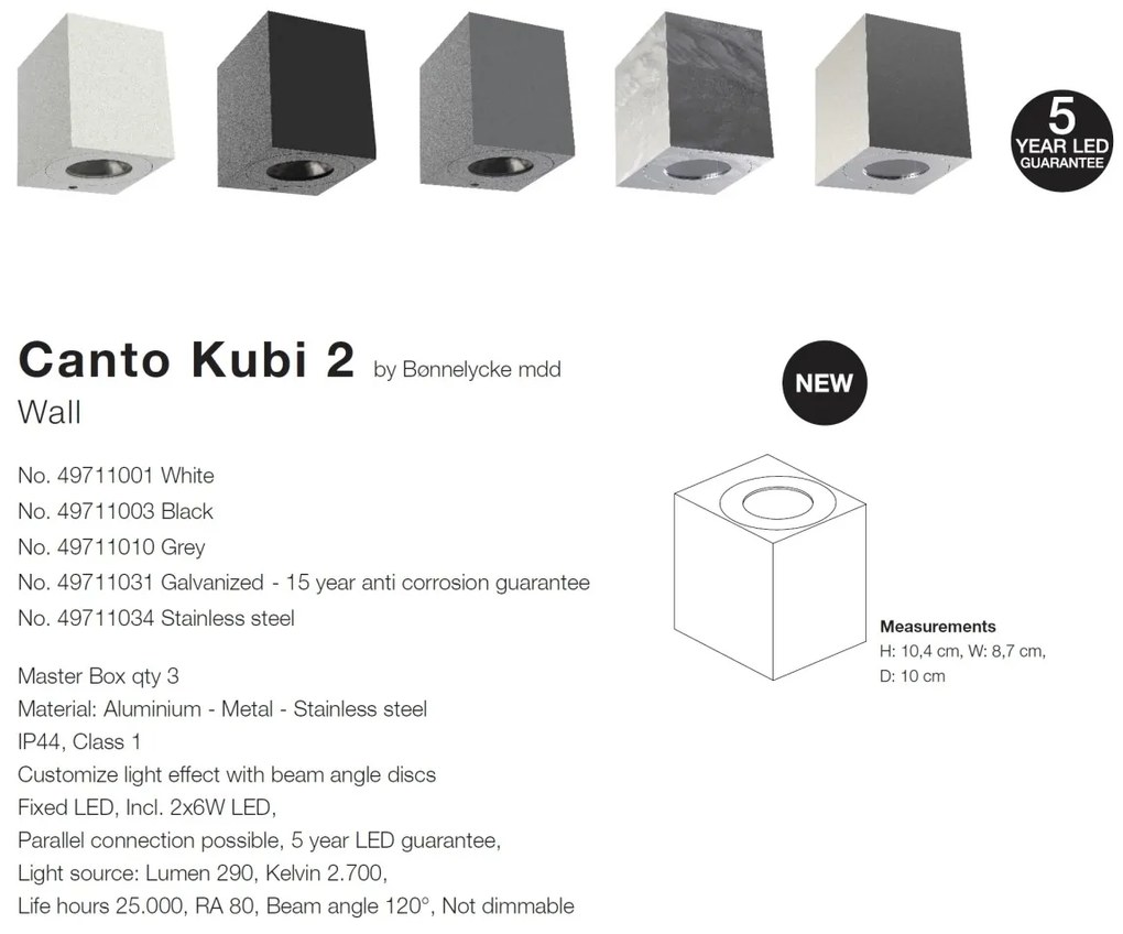 Aplica LED ambientala de exterior IP44 Canto Kubi 2 alba 49711001 NL