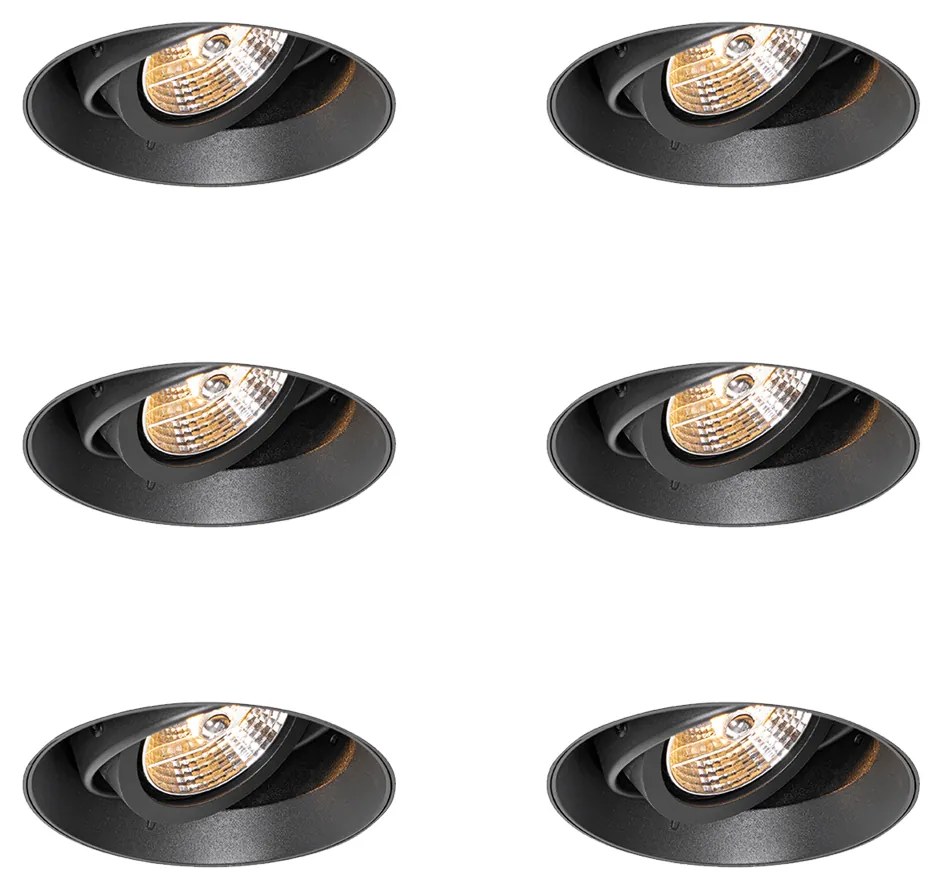 Set de 6 spoturi încastrate moderne negre GU10 AR70 rotunde fără ramă - Oneon