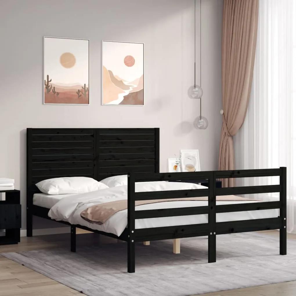 3195025 vidaXL Cadru de pat cu tăblie, negru, 120x200 cm, lemn masiv