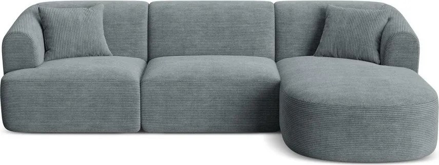 Colțar gri închis cu tapițerie din catifea reiată (cu colț pe partea dreaptă/cu șezlong) Campi – Cosmopolitan Design