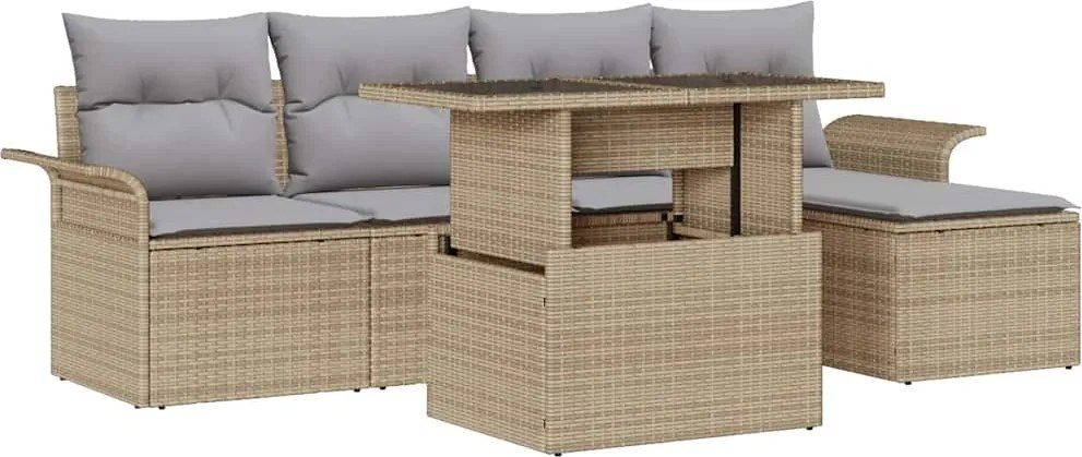 vidaXL Set de canapele pentru grădină cu pernă 6 pcs Bej Rattan poli