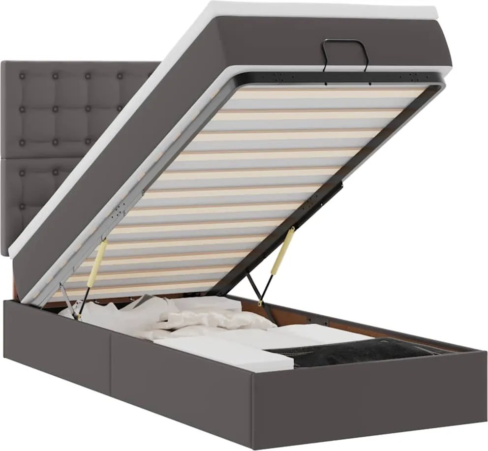 vidaXL Cadru de pat otoman cu saltea gri 100x200cm piele artificială