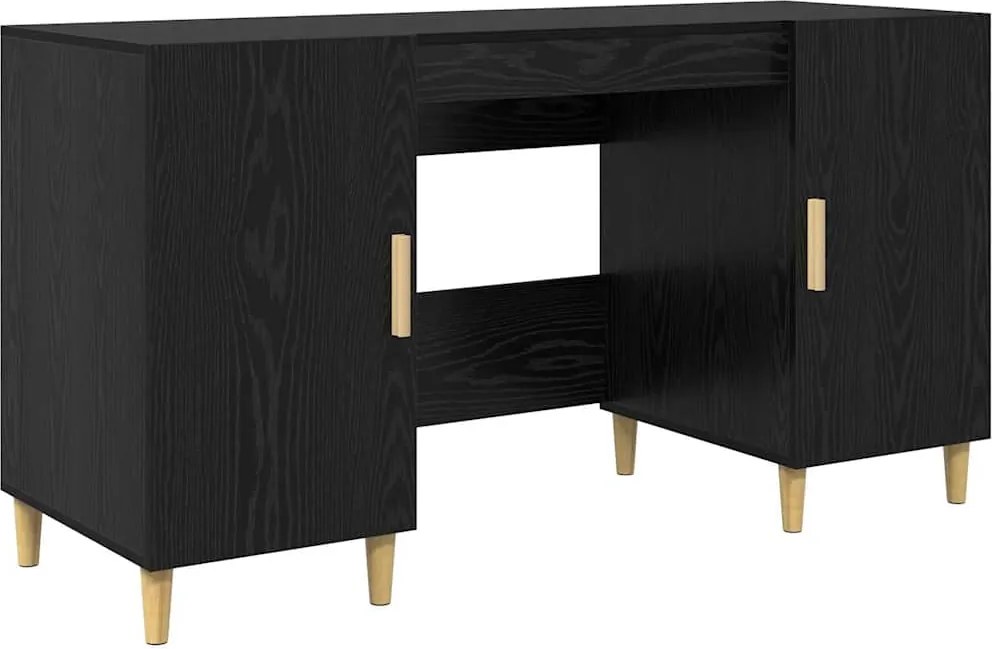 vidaXL Birou cu raft Stejar Negru 140 x 50 x 75 cm Lemn compozit