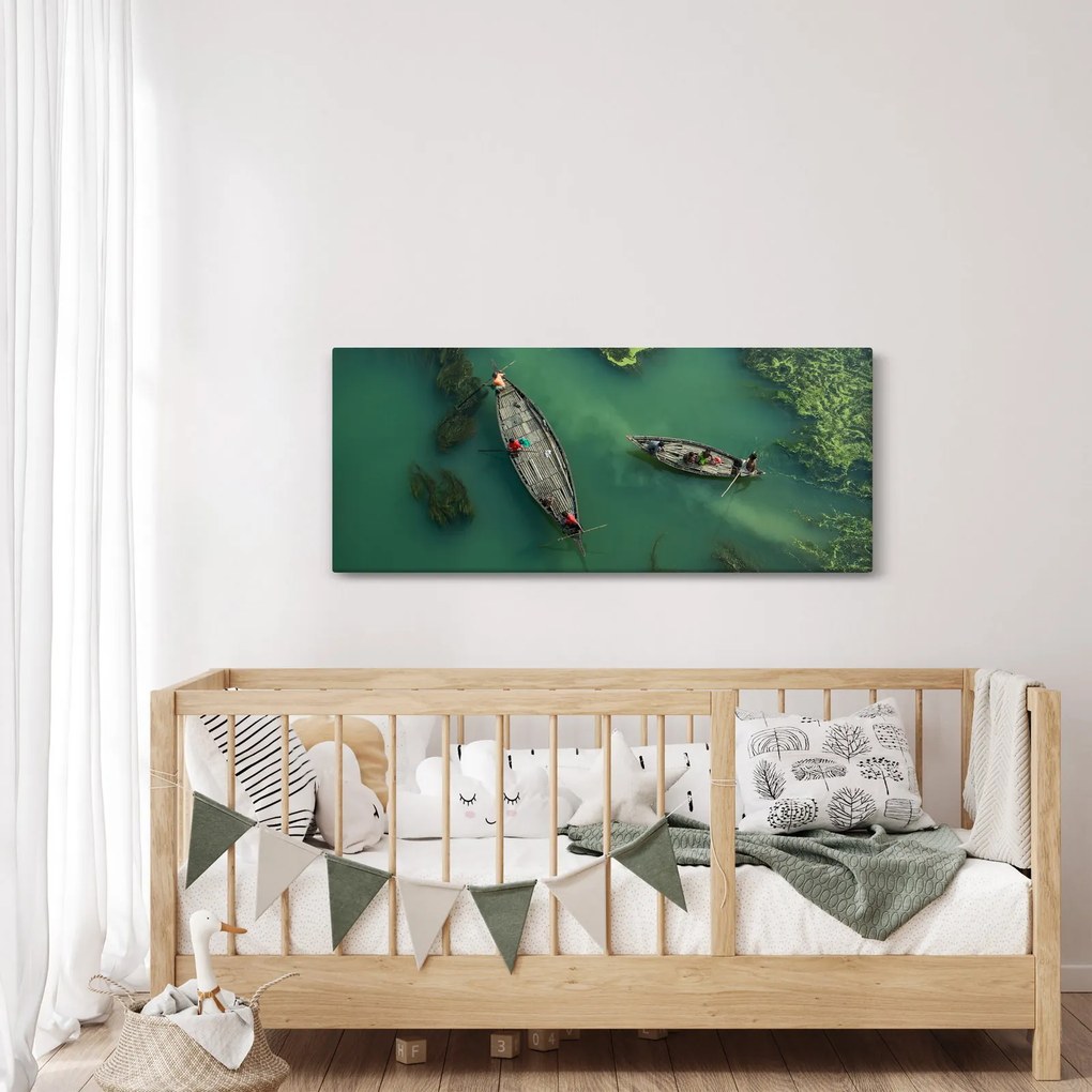 Tablou - Pescarii de pe râu (120x50 cm)