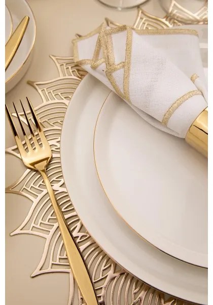 Set de masă, 26 piese, porțelan, alb/auriu