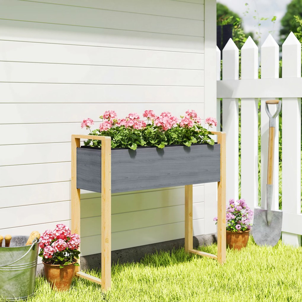 Outsunny Pat de grădină pătrat cu picioare, pat de grădină ridicat, 4 orificii de drenaj și țesătură nețesută, 98 x 37 x 90 cm, gri | Aosom Romania