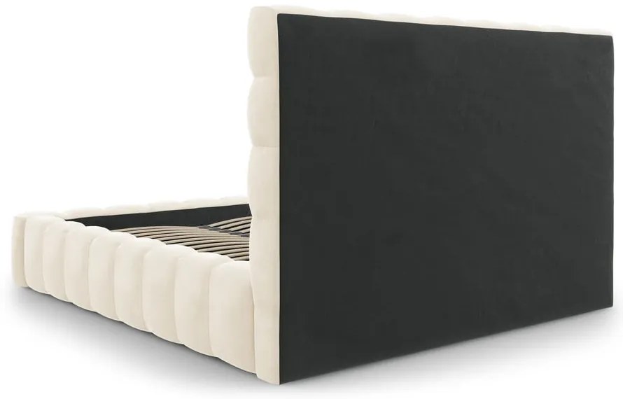 Pat matrimonial bej tapițat cu spațiu de depozitare și somieră 180x200 cm Bali – Cosmopolitan Design