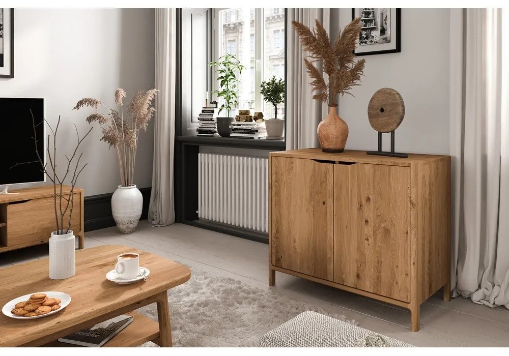 Dulap în culoare naturală din lemn de stejar 95x80 cm Twig – The Beds