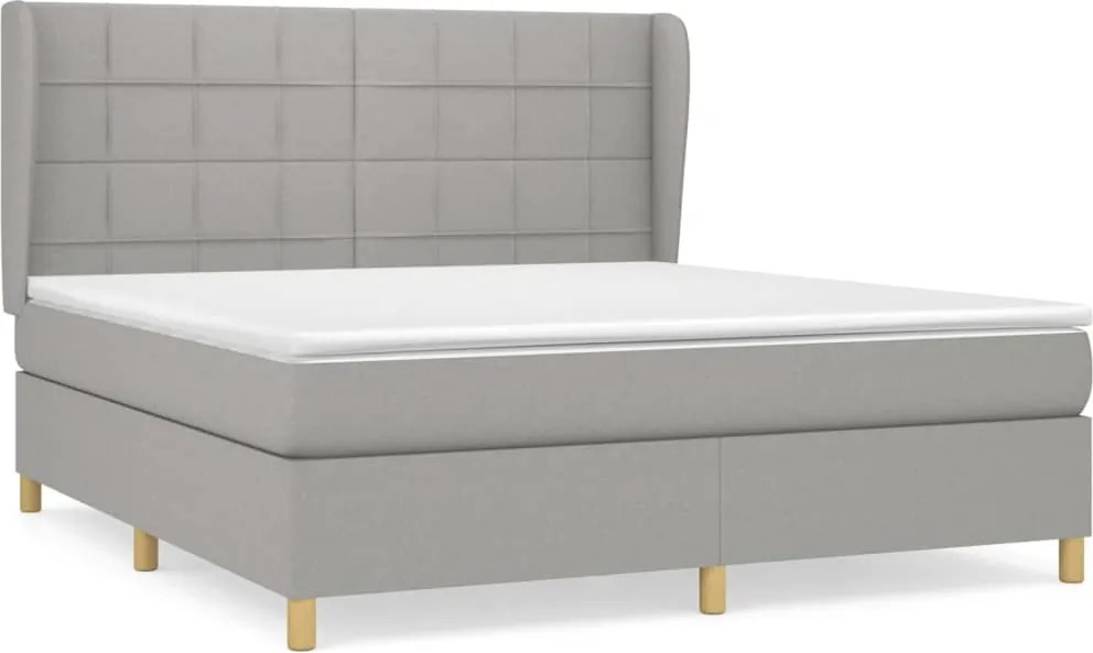 vidaXL Pat continental cu saltea, gri deschis, 160x200 cm, textil