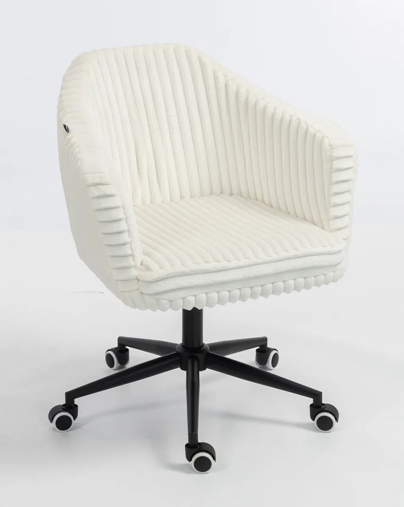 HR832K Scaun Alb Teddy Cord cu Bază Neagră