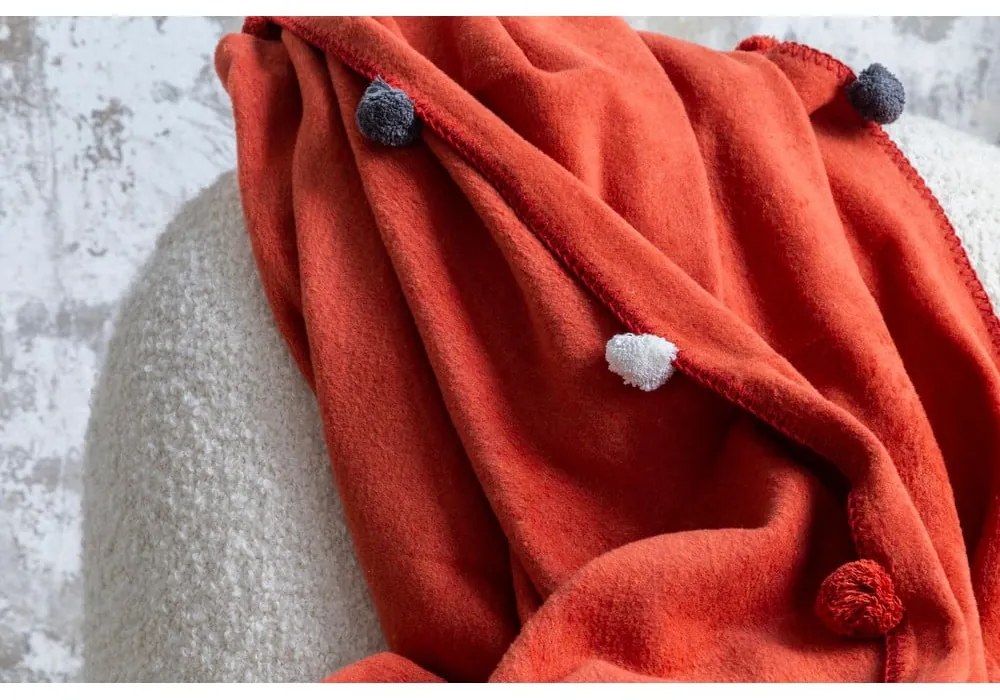 Cuvertură cărămizie din polar, fleece 150x200 cm Pom Pom – Mijolnir