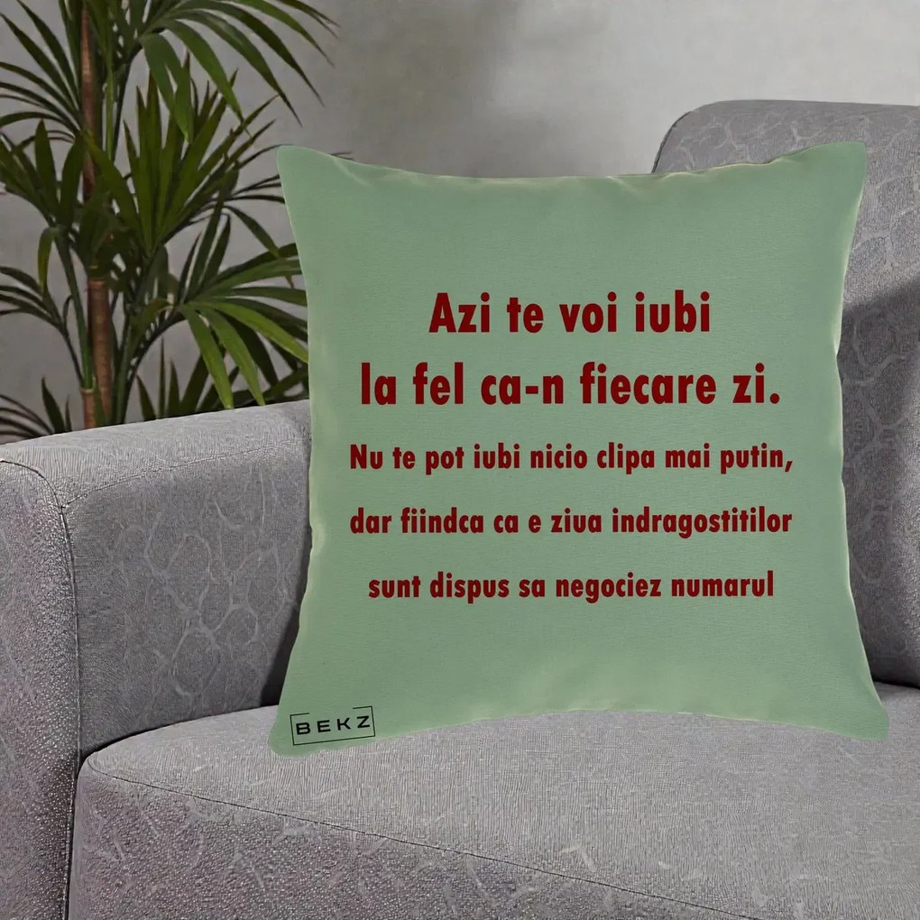 Cadou pentru Iubita - Perna Personalizata Azi Te Voi Iubi, 40x40 cm, Verde, Husa Detasabila, Perna Inclusa, BEKZ®
