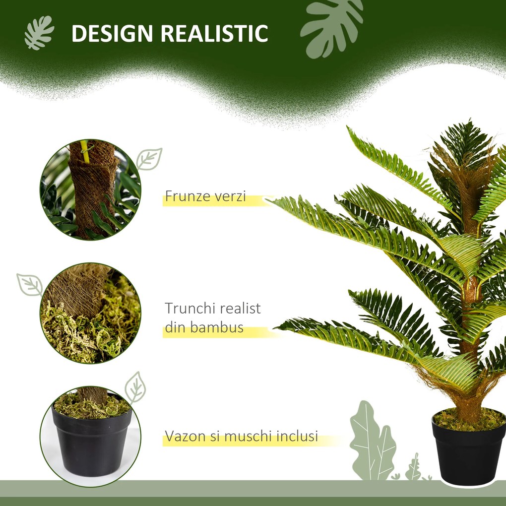 HOMCOM Plantă Artificială de Palmă cu 18 Frunze și Vas Inclus pentru Interior, Înălțime 85 cm, Verde | Aosom Romania
