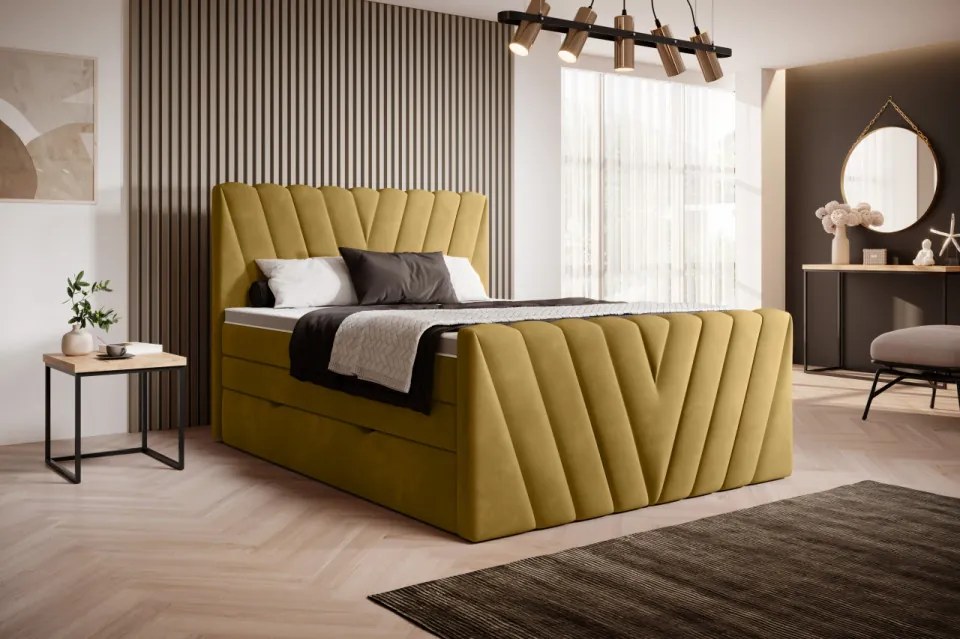 Pat tapitat, boxspring, cu spatiu pentru depozitare, 140x200 cm, Candice 3, Eltap (Culoare: Verde inchis - Lukso 39)