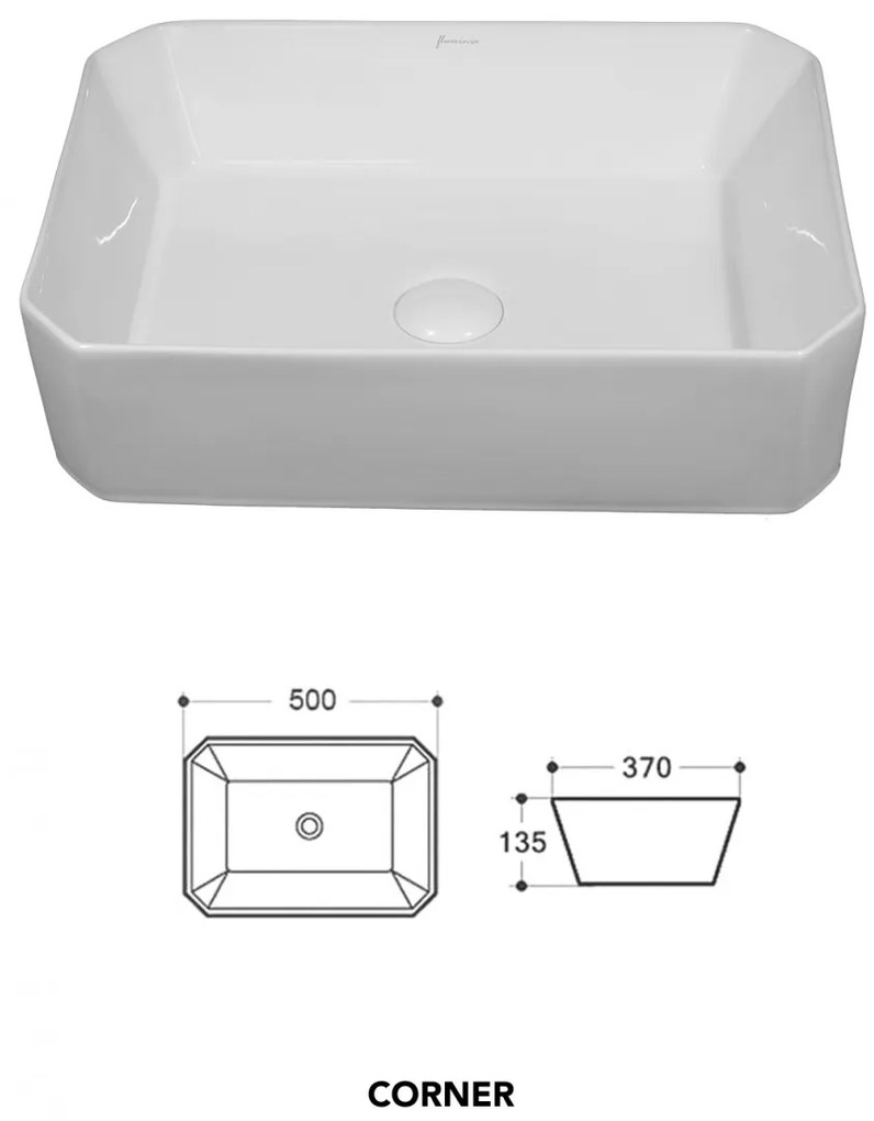 Lavoar pe blat, Fluminia, Corner, 50 x 37 cm, alb