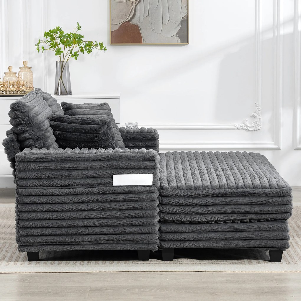 HOMCOM Chaiselongue 2 locuri canapea extensibilă mare 134 x 151 cm cu suport pentru pahare pentru living, gri | Aosom Romania
