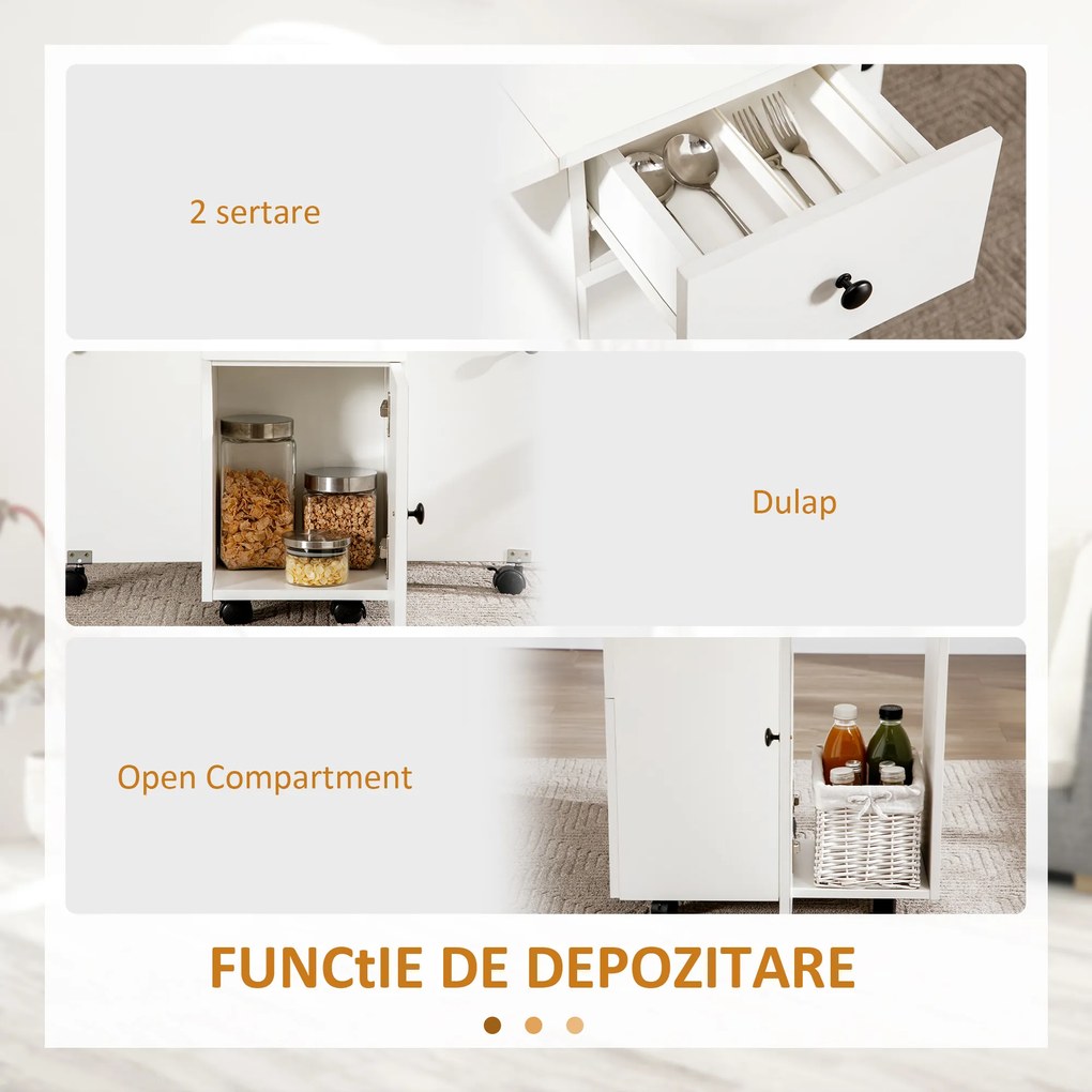 HOMCOM masă pliabilă cu 2 Sertare, Dulap și Raft Posterior, Masă pentru 6 Persoane, 120x60x76.6 cm, Alb | Aosom Romania