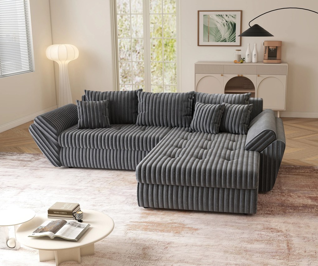 Colțar extensibil dumonde cu ladă de depozitare si sezut confortabil din spuma high-density, Loana Ambience Grey II 270x185 cm