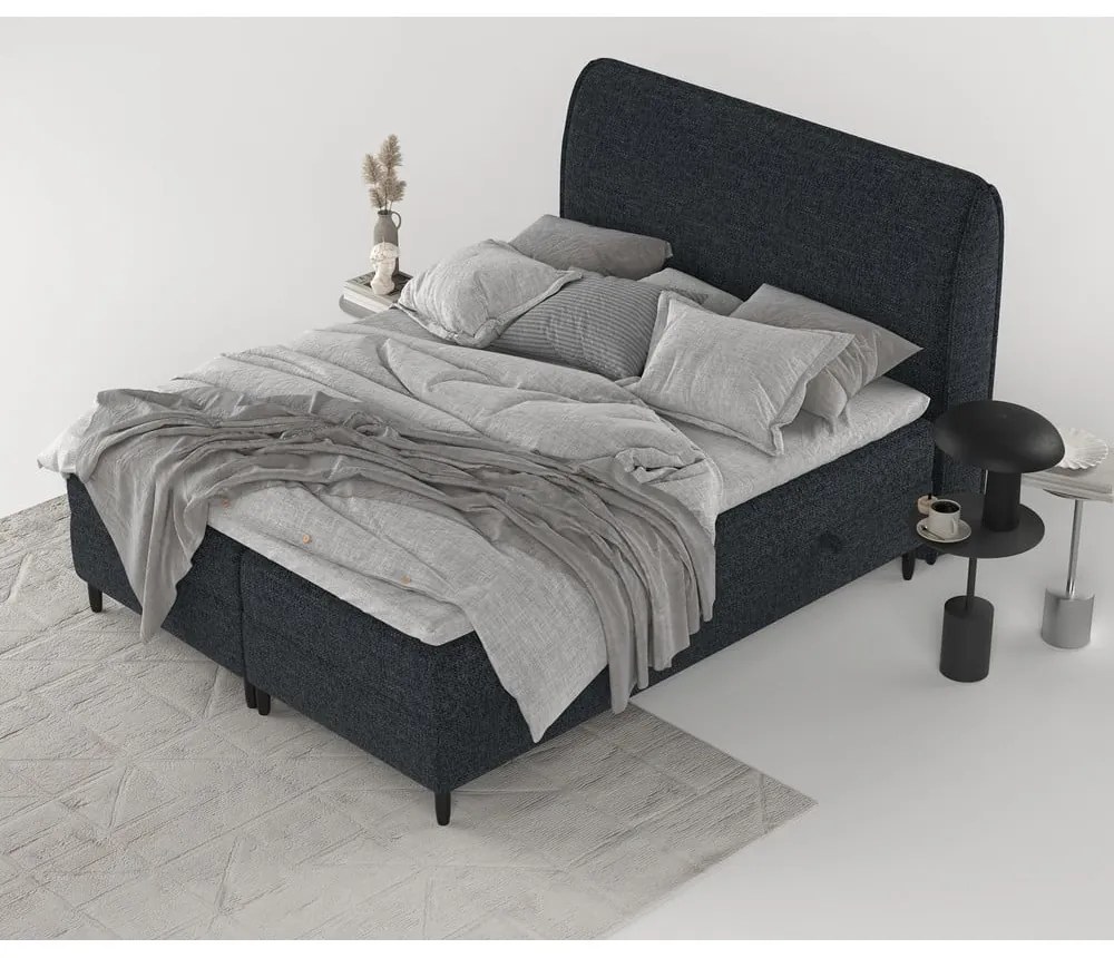 Pat boxspring negru cu spațiu de depozitare 200x200 cm Melba – Maison de Rêve