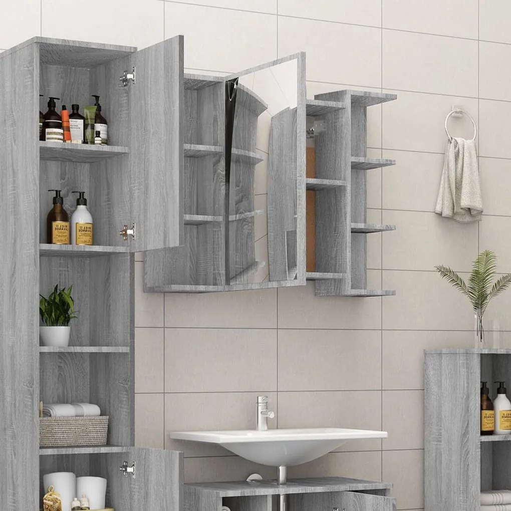 Dulap de baie cu oglinda gri sonoma 80x20,5x64 cm lemn compozit sonoma gri