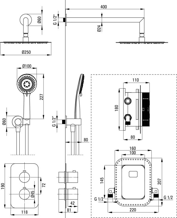 Therm Set de duș cu montare îngropată, cu BOX cu termostat BXYZREBT