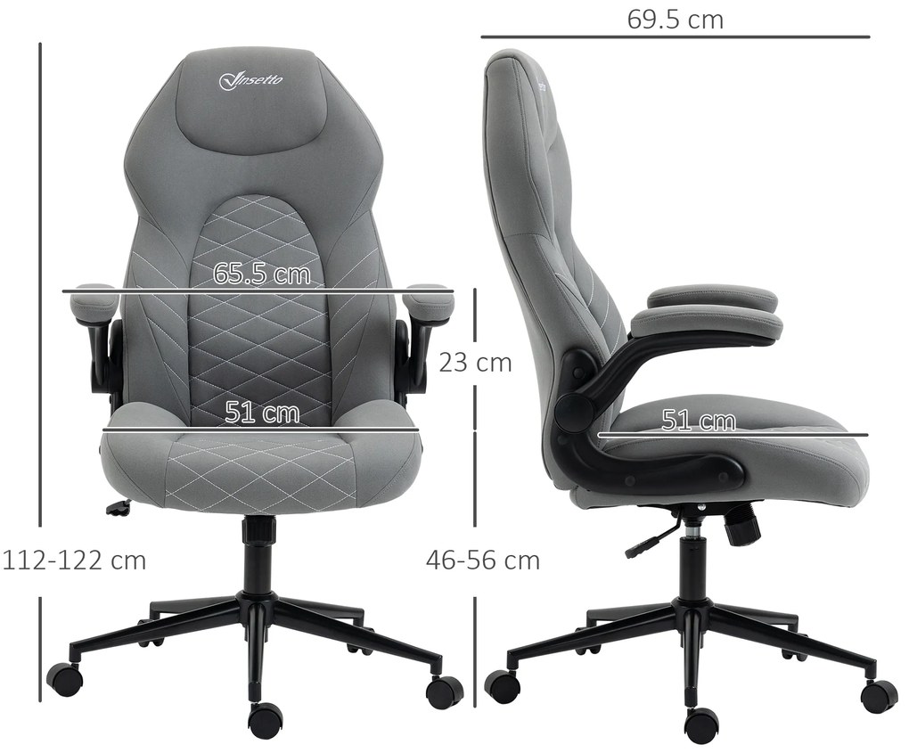 Scaun de birou ergonomic Vinsetto, înălțime reglabilă, 65.5x69.5x112-122 cm, Gri deschis | Aosom Romania