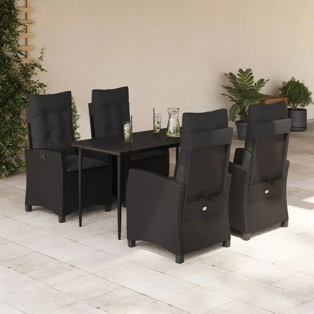 vidaXL Set mobilier de grădină cu perne, 5 piese, negru, poliratan