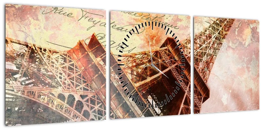 Tablou - Turnul Eiffel în stil vintage (cu ceas) (90x30 cm)