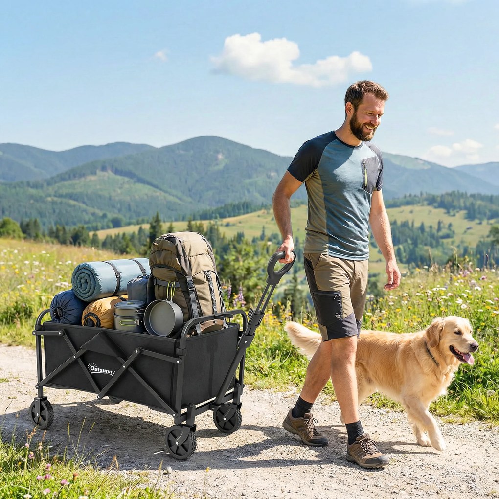 Outsunny Cărucior de grădină pliabil cu roți mâner reglabil sarcină 68 kg pentru camping cumpărături 81x45x89 cm Negru | Aosom Romania