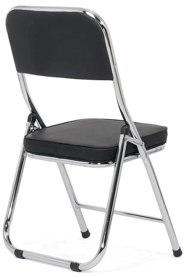 Scaun pliant negru HRC 607 din piele ecologică și cadru metalic cromat