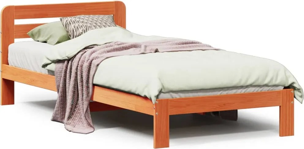 vidaXL Cadru pat fără saltea, maro ceruit, 90x190 cm, lemn masiv pin