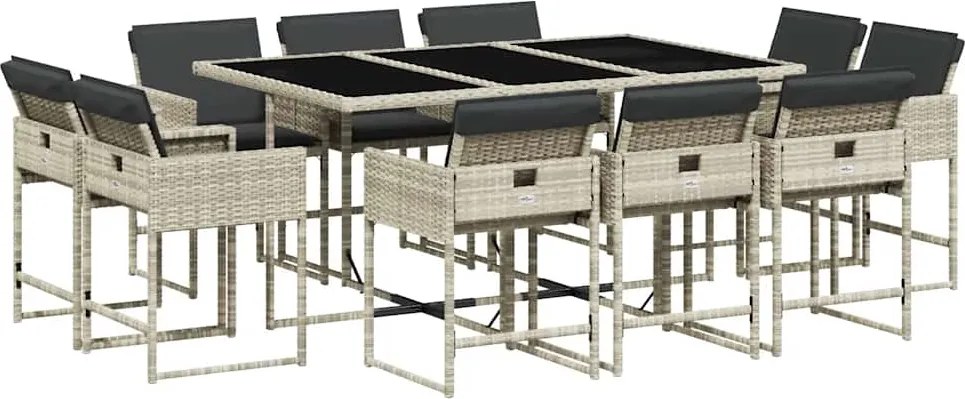 vidaXL Set mobilier de grădină cu perne 11 piese gri deschis poliratan