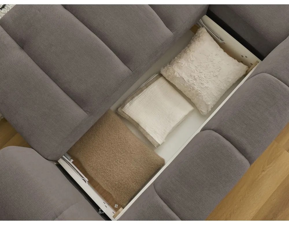 Colțar taupe extensibil/cu spațiu de depozitare (cu colț pe partea stângă/cu șezlong) Fuji – Bobochic Paris