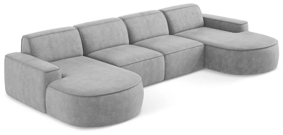 Colțar gri deschis cu tapițerie din chenille (în formă de "U") Omao – Makamii