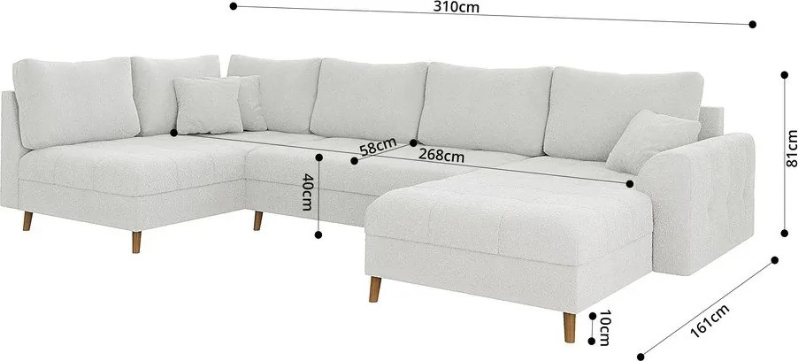 Colțar crem cu tapițerie din țesătură bouclé (colț dreapta/în formă de "U") Ariella – Ropez