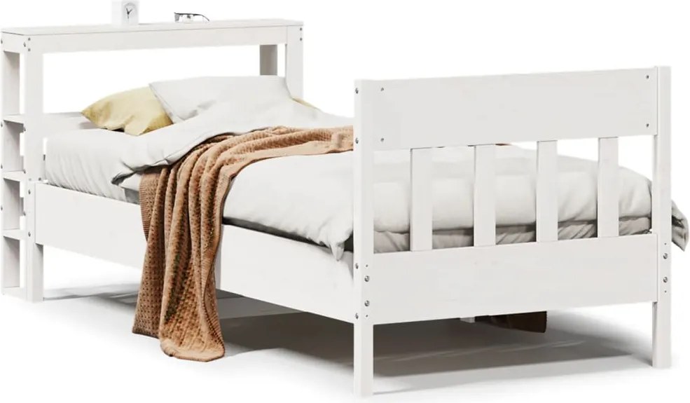 vidaXL Cadru de pat fără saltea, alb, 75x190 cm, lemn masiv de pin