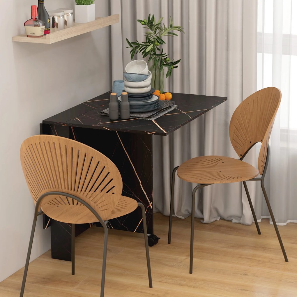 HOMCOM Masă pliabilă de bucătărie masă de dining pliabilă cu 2 aripi 2 roti cu frâne 120 x 80 x 73 cm negru marmorat imitație | Aosom Romania
