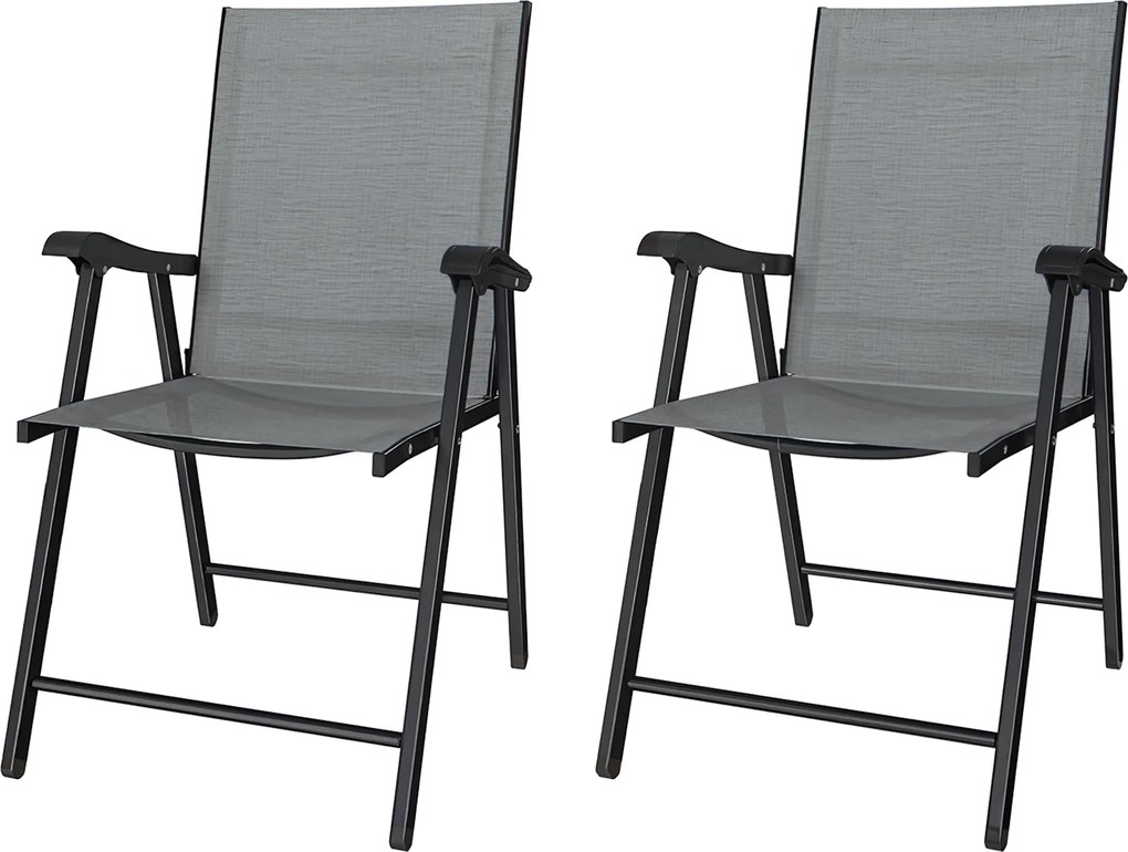 Outsunny Set de 2 scaune pliabile cu spătar înalt și cotiere, Gri deschis | Aosom Romania