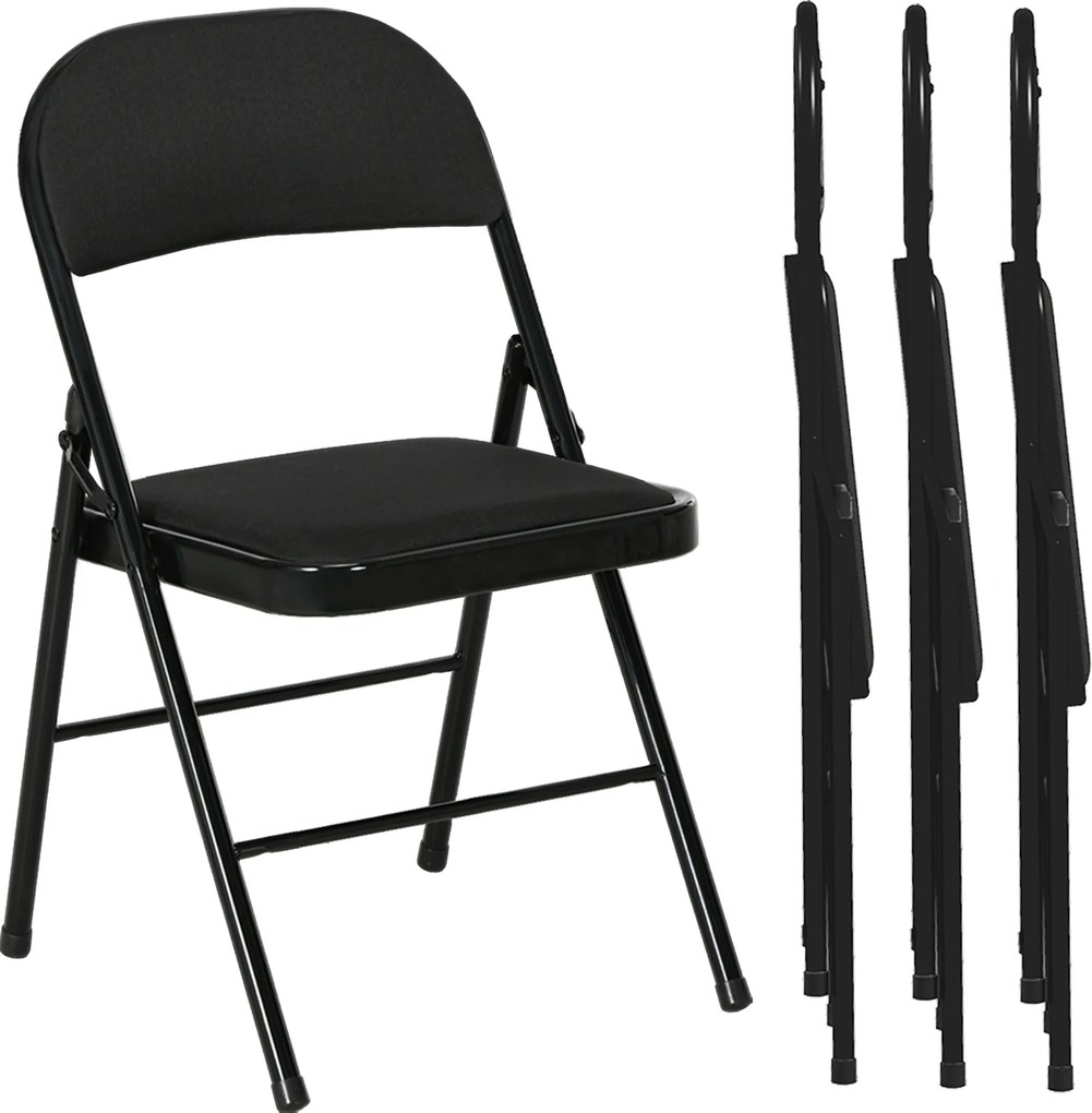 HOMCOM Set de 4 Scaune Pliabile, Scaune Moderne cu Perne din Poliester pentru Acasă și Birou, 45x46x78 cm, Negru | Aosom Romania