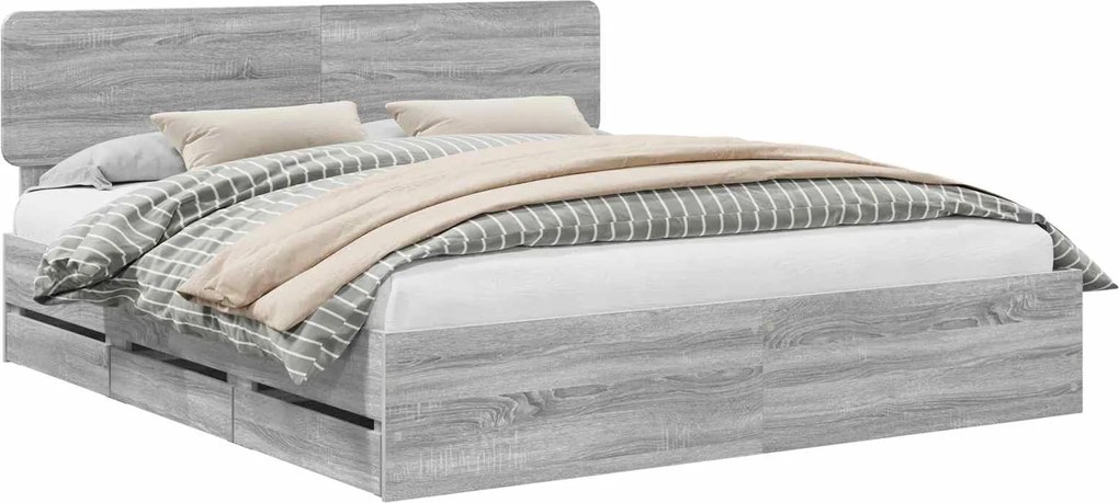vidaXL Cadru de pat cu sertar Sonoma gri 200 x 200 cm Lemn prelucrat