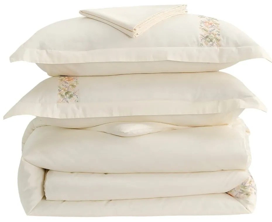 Lenjerie de pat crem din bumbac satinat pentru pat de o persoană cu cearceaf inclus, cu 6 piese 140x200 cm Maison Bloom – Mila Home Luxury