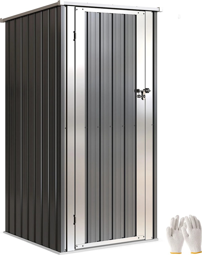Outsunny Șopron de Grădină Exterior 0,69 m² 83x89x163 cm cu Acoperiș Înclinat Ușă cu Închizătoare Include Mănuși Gri Închis | Aosom Romania