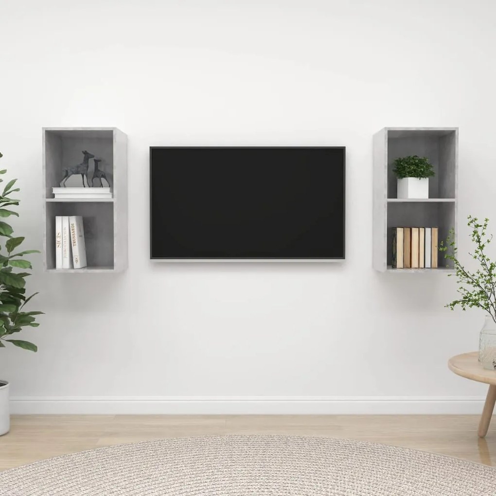 vidaXL Dulapuri TV suspendate, 2 buc, gri beton, lemn prelucrat
