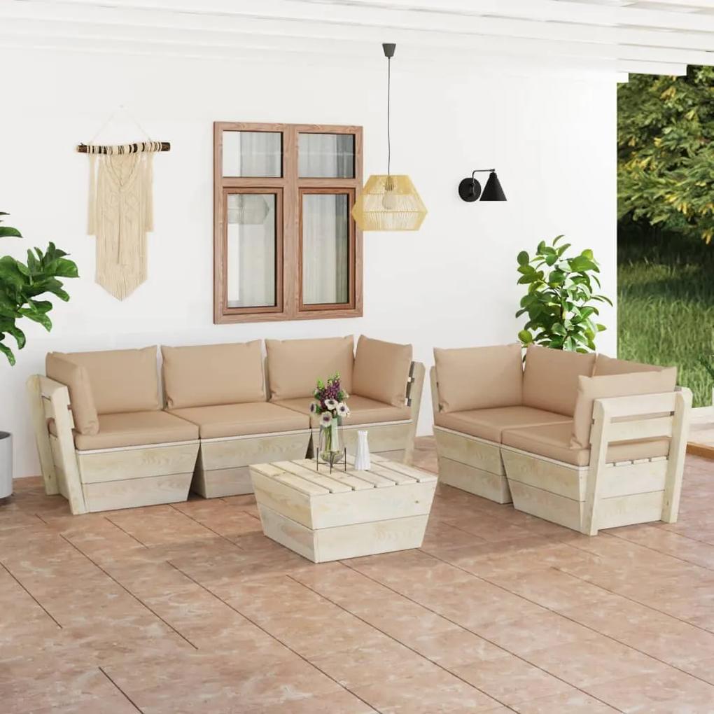 3063519 vidaXL Set mobilier grădină din paleți, 6 piese, cu perne, lemn molid