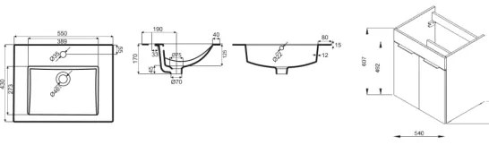 JIKA H4536121765141 - Dulap de baie CUBE cu lavoar, 60,7 x 55 cm, frasin