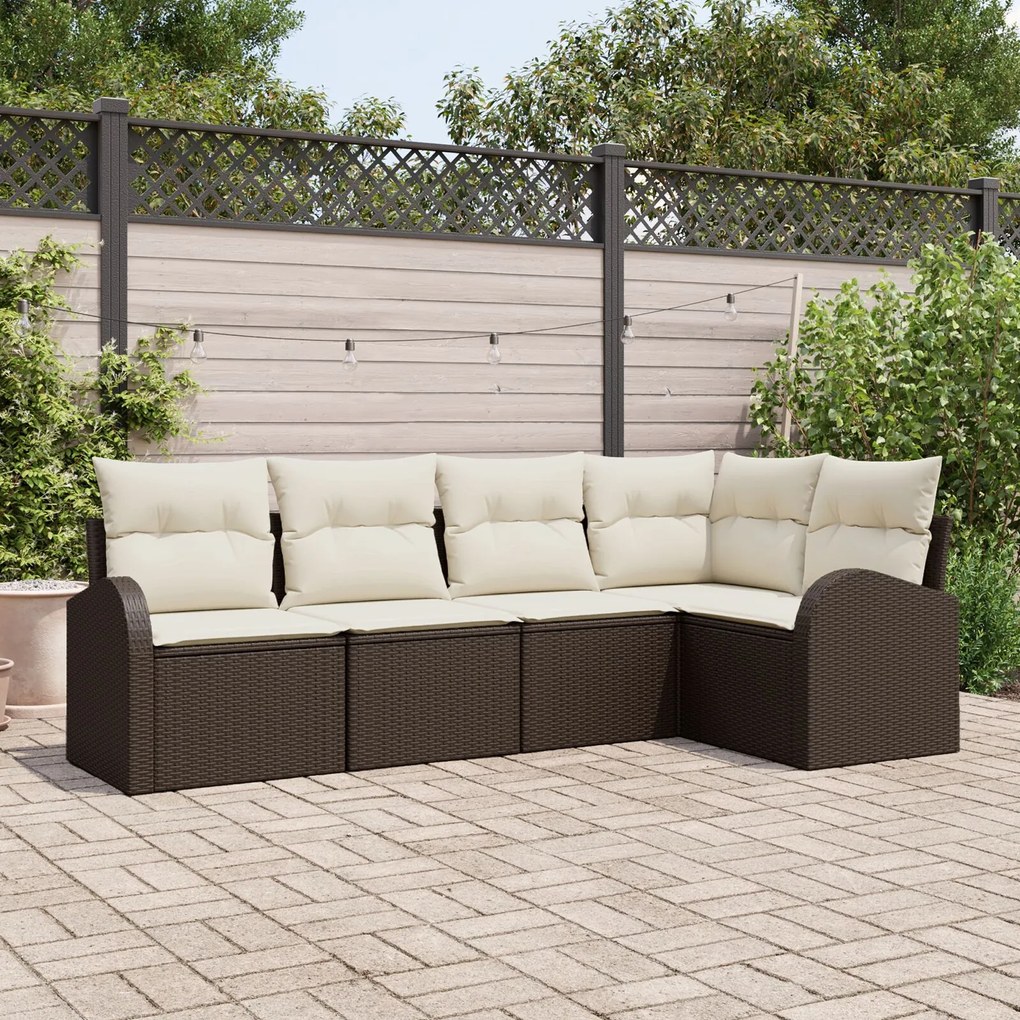 vidaXL Set de canapele pentru grădină cu pernă 5 pcs Maro Rattan poli